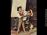 Famous Studio Paintings - Reading the News In The Artist's Studio